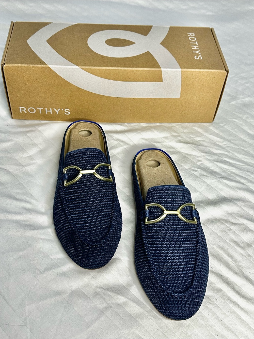 Rothy’s - The Double Bit Loafer Mule in Blue Raffia Knit in 6.5 - Picture 4 of 13